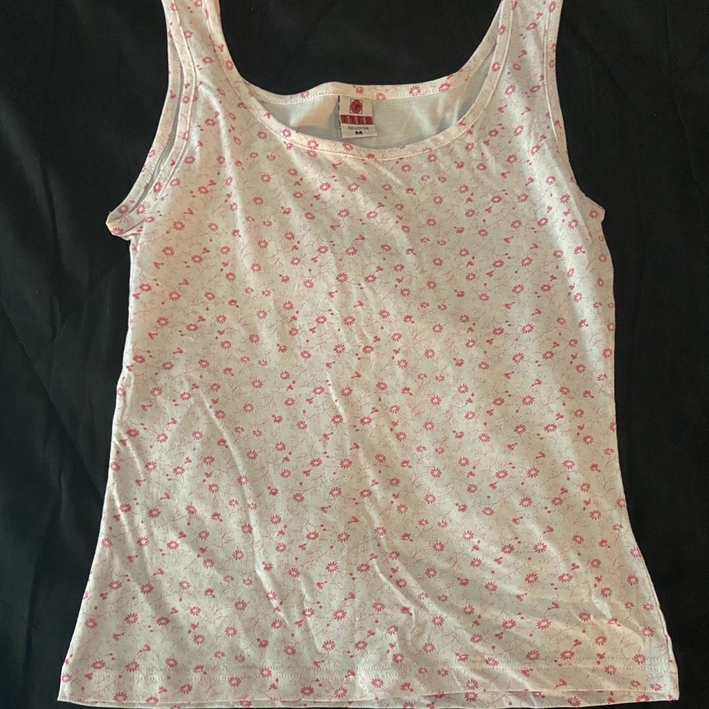 White with pink flower tank tops
